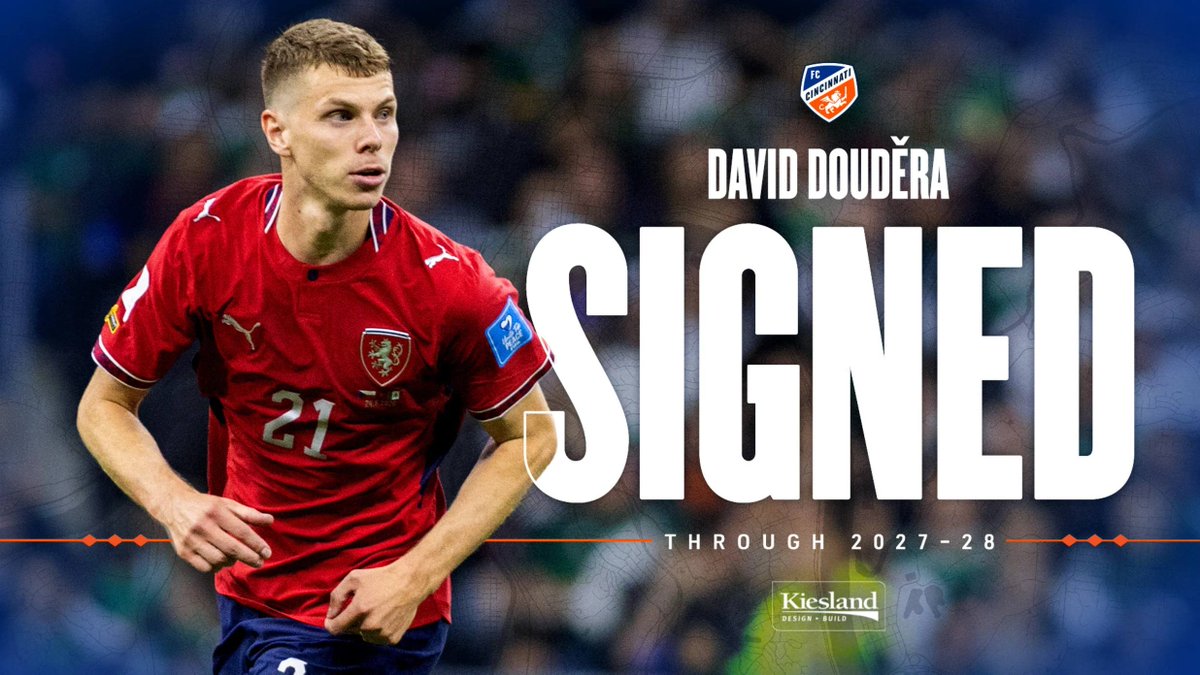 t247mls's tweet photo. OFFICIAL: FC Cincinnati have signed midfielder David Douděra (28) on loan from SL Slavia Praha for €2.60m on a contract until June 2028.

#FCCincinnati #MLS #Transfers https://t.co/Y5L3p46WvW