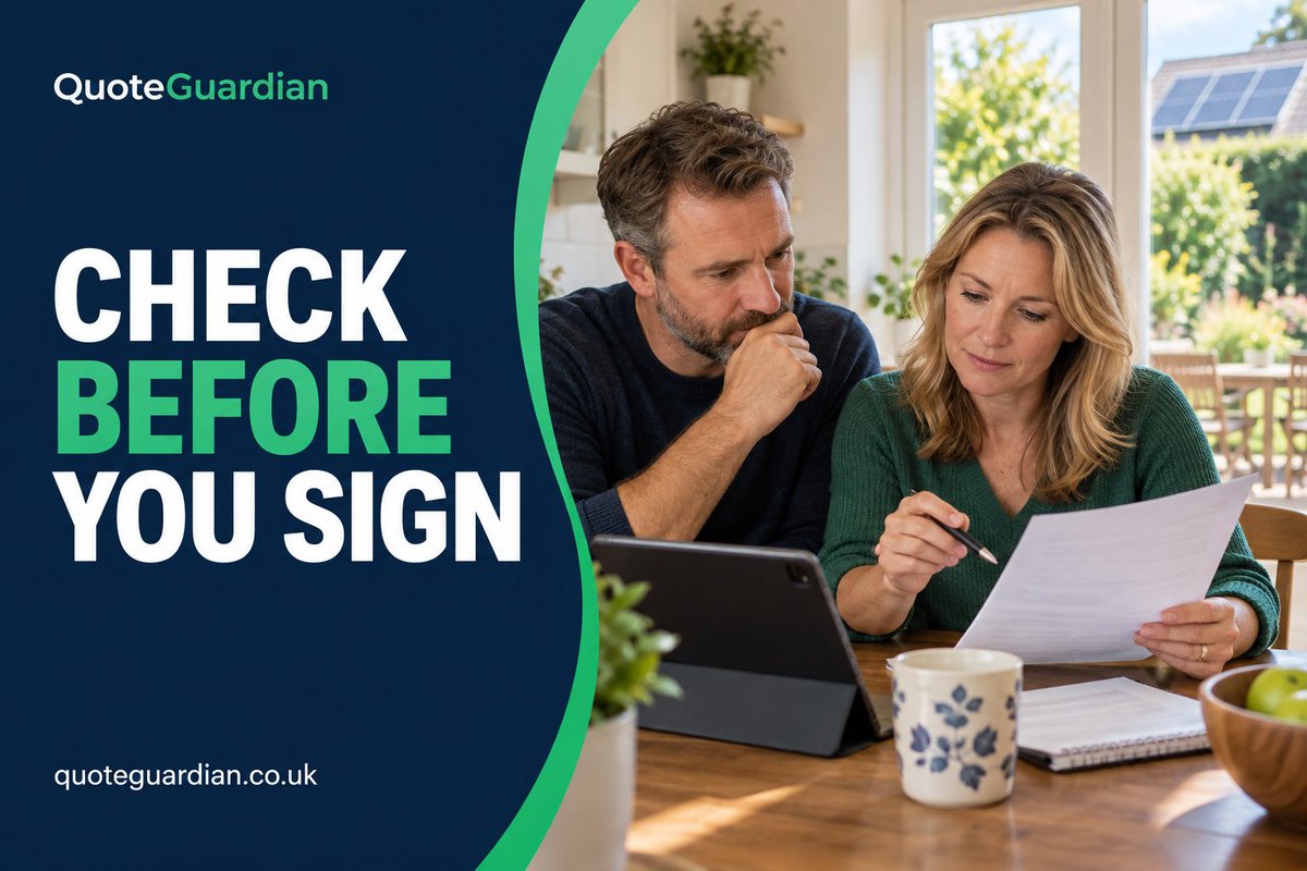 UKLocalServices's tweet photo. Got a solar quote sitting in your inbox?

Before paying a deposit, ask: what’s included, what’s excluded, and what needs explaining?

Take a closer look with QuoteGuardian.

https://t.co/DnzeKGvRUW
#SolarPanels #SolarQuotes https://t.co/LLU0yownHc