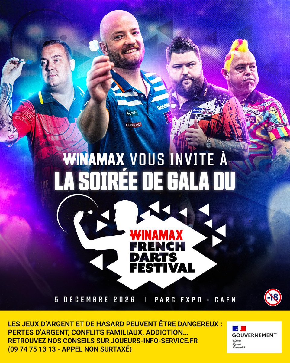 WinamaxSport's tweet photo. 🎯 Un lot de 2 places est à gagner pour la soirée Winamax French Darts Festival (@FrenchDartsFest), le 5 décembre à Caen !

🎁 Pour participer : retweetez ce tweet, suivez @WinamaxSport et répondez avec votre pseudo Winamax.

👉 Tirage au sort ce lundi !

📄 Règlement > https://t.co/aHo2Z37d6u