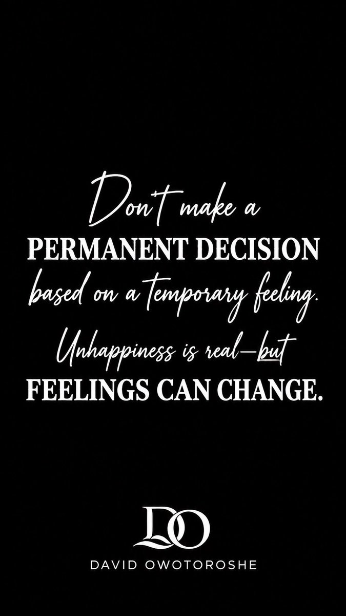 DOwotoroshe's tweet photo. Your hardest moment deserves patience before it becomes a permanent decision.
Pause. Breathe. Pray. Give yourself time to understand what you feel before deciding what comes next.
Your feelings deserve to be heard. Your future deserves careful thought. 🤍
What has life taught you https://t.co/2r5bSvuGNm