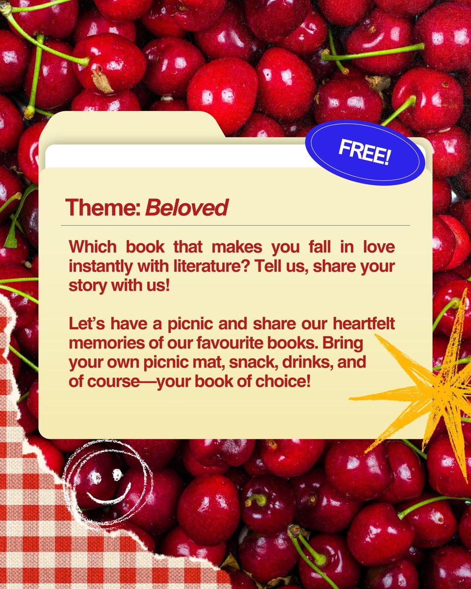 RUCALLA's tweet photo. ⋅ ⋆ READ WITH RUCALLA: JOGJA 🍒
── Offline gathering and picnic event.

🍎。Saturday, 3rd October 2026
🏮。14.00 - 17.00 WIB
🧧。Wisdom Park UGM, Sleman
🍅。Free Entry!

#read_with_rucalla https://t.co/SZCm4LTKVf