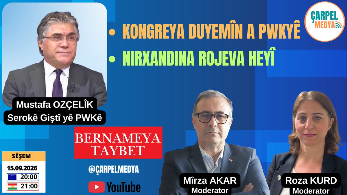 CarpelMedya's tweet photo. Bernameya Taybet : Serokê Giştî yê PWKê Mustafa Ozçelîk rojevê dinirxîne https://t.co/SZKoGNe4Hg https://t.co/hcZCywmRkW