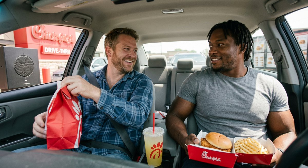 magaeuclid's tweet photo. They entered the Chic-Fil-A drive thru as husbands. They left as brothers. Make America great again. https://t.co/749LjlEYfn
