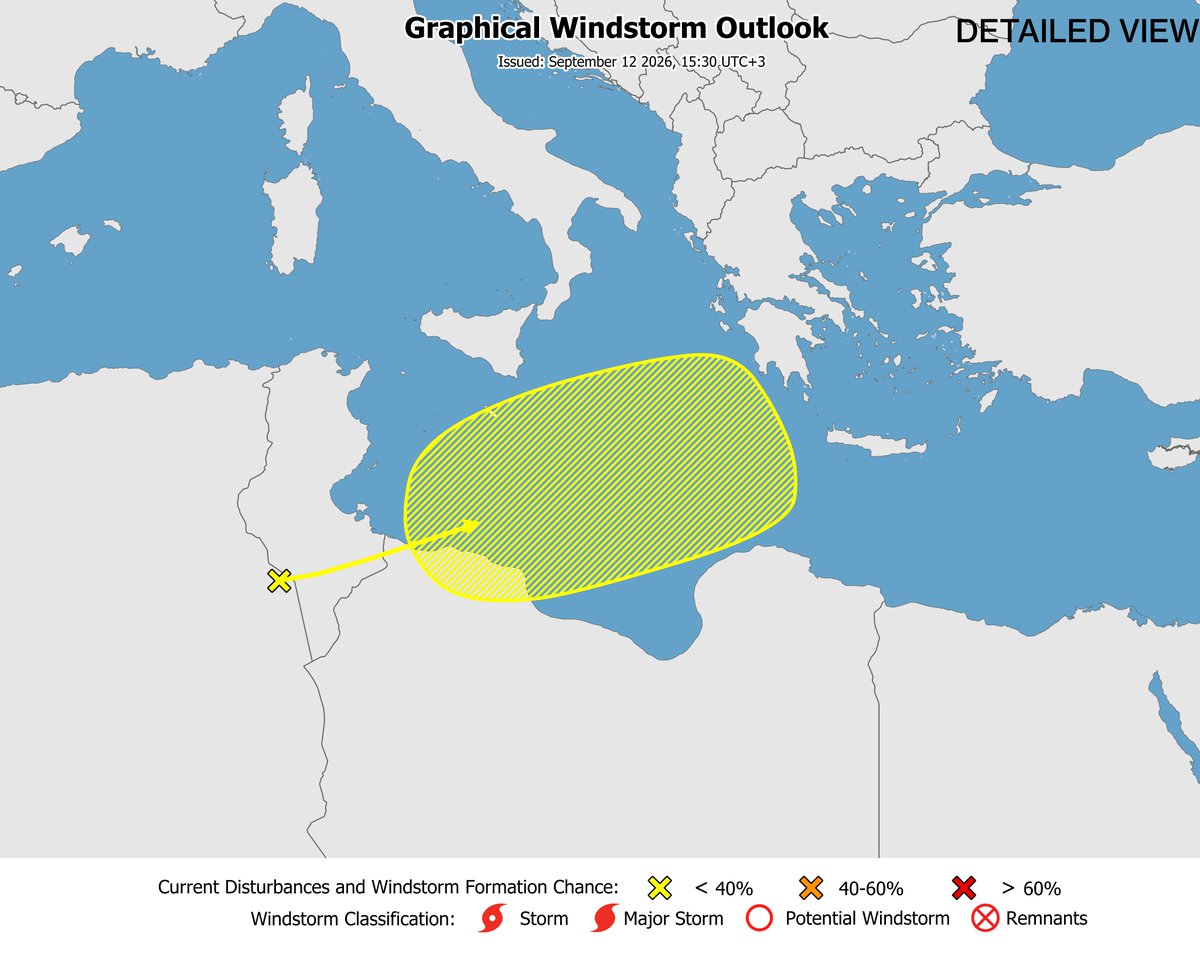 StormTrackerEU's tweet photo. A low-pressure area currently located in Tunisia is expected to move towards the Mediterranean Sea, leading to increased thunderstorm activity. There is a possibility for it to develop into a medicane next week.

Formation chance through 7 days...low...30 percent. https://t.co/ibEUpmmITY