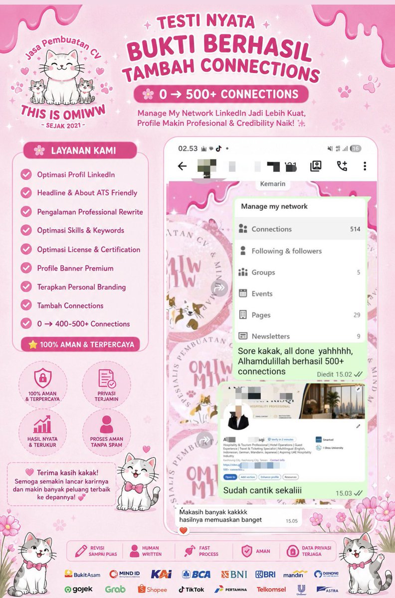 Thisisomiww's tweet photo. ✨ ONE &amp; ONLY JASA JOKI CV ATS ✨

[Rapihin LinkedIn] × [JASA JOKI BIKIN &amp; BUAT CV ATS]
📩 https://t.co/nOOgIDR15t

✅ Langsung handled HR aktif + BNSP
🔥 8.500+ jobseeker udah di-handle
💼 Ada paket up 500+ LinkedIn connections
🎯 Dibuat sesuai POV Recruiter, bukan asal jadi‼️ https://t.co/5OVLuXvxXu