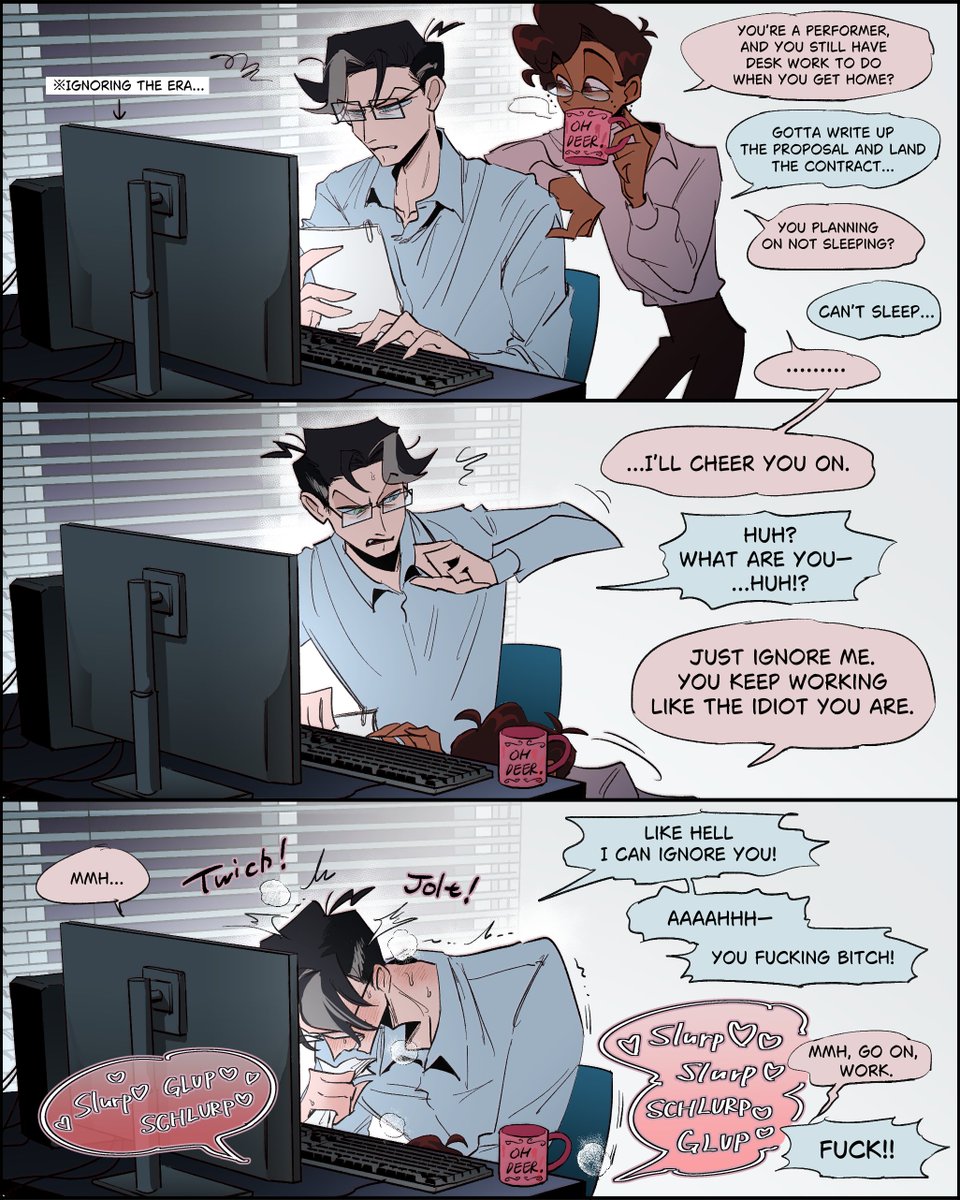 onsen_a_'s tweet photo. murdermedia　📺♡⇆♡🦌
①
🦌“You’re a performer, and you still have desk work to do when you get home?”
📺“Gotta write up the proposal and land the contract…”
🦌“You planning on not sleeping?”
📺“Can’t sleep…”
🦌“......“
②→ https://t.co/0QYZLicsWt