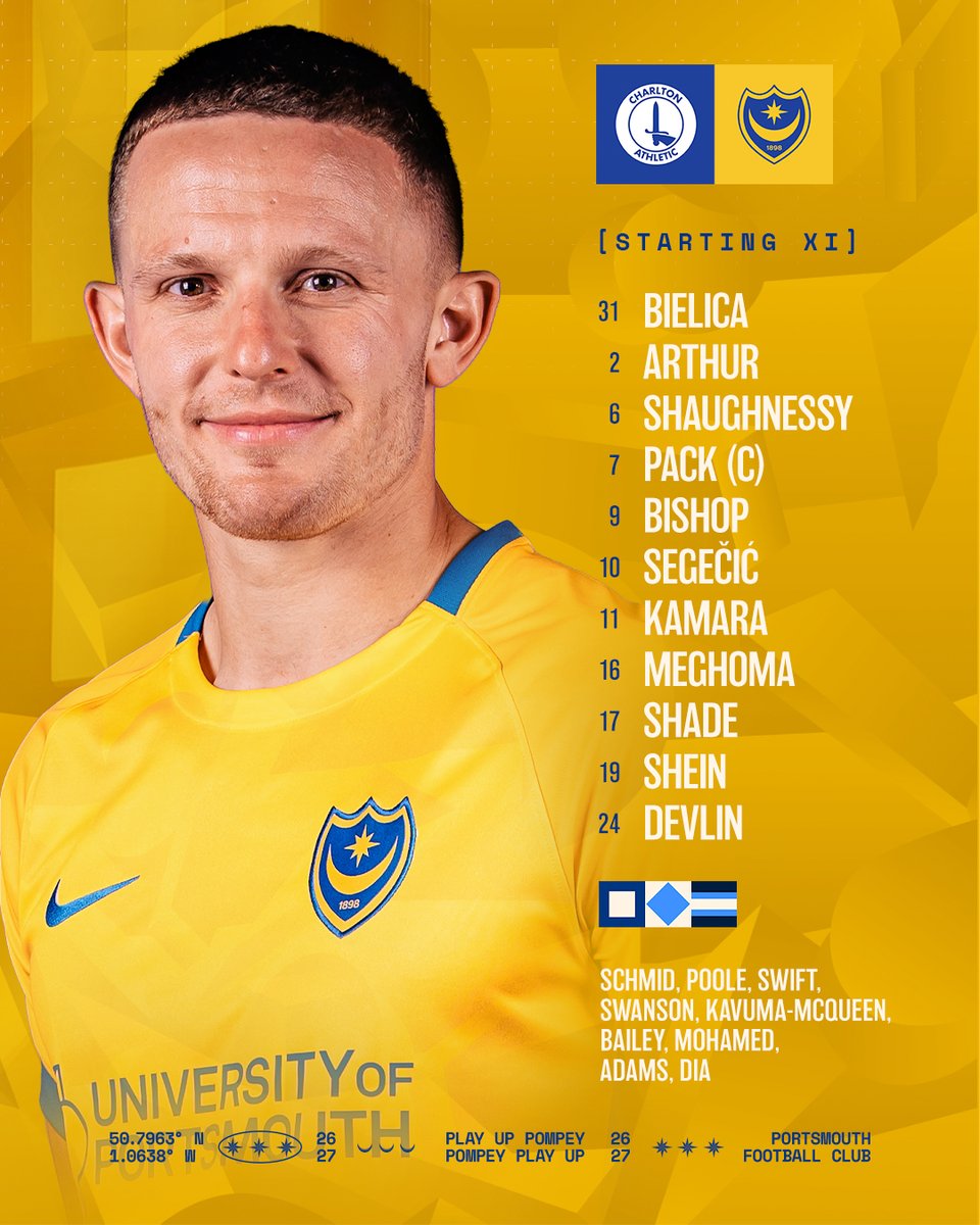 Pompey's tweet photo. 🟡 One change to the #Pompey XI. https://t.co/CgZztfJsTu