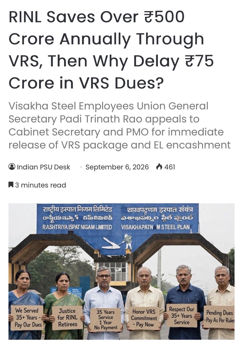 CHANDRAsek67's tweet photo. We want RINL to pay VRS and other dues https://t.co/PhYta8j06c