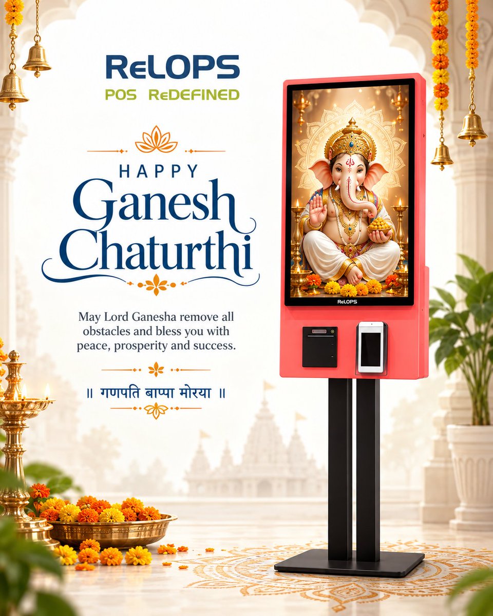 RelopsIndia's tweet photo. 🙏 Happy Ganesh Chaturthi!

May Lord Ganesha remove all obstacles and bless you with peace, prosperity, wisdom &amp; success.

 🌺✨गणपति बाप्पा मोरया! 🙏
Warm wishes from ReLOPS - POS Redefined.

#Relops #GaneshChaturthi #GaneshChaturthi2026 #LordGanesha #GanpatiBappa https://t.co/1WpgWowycn