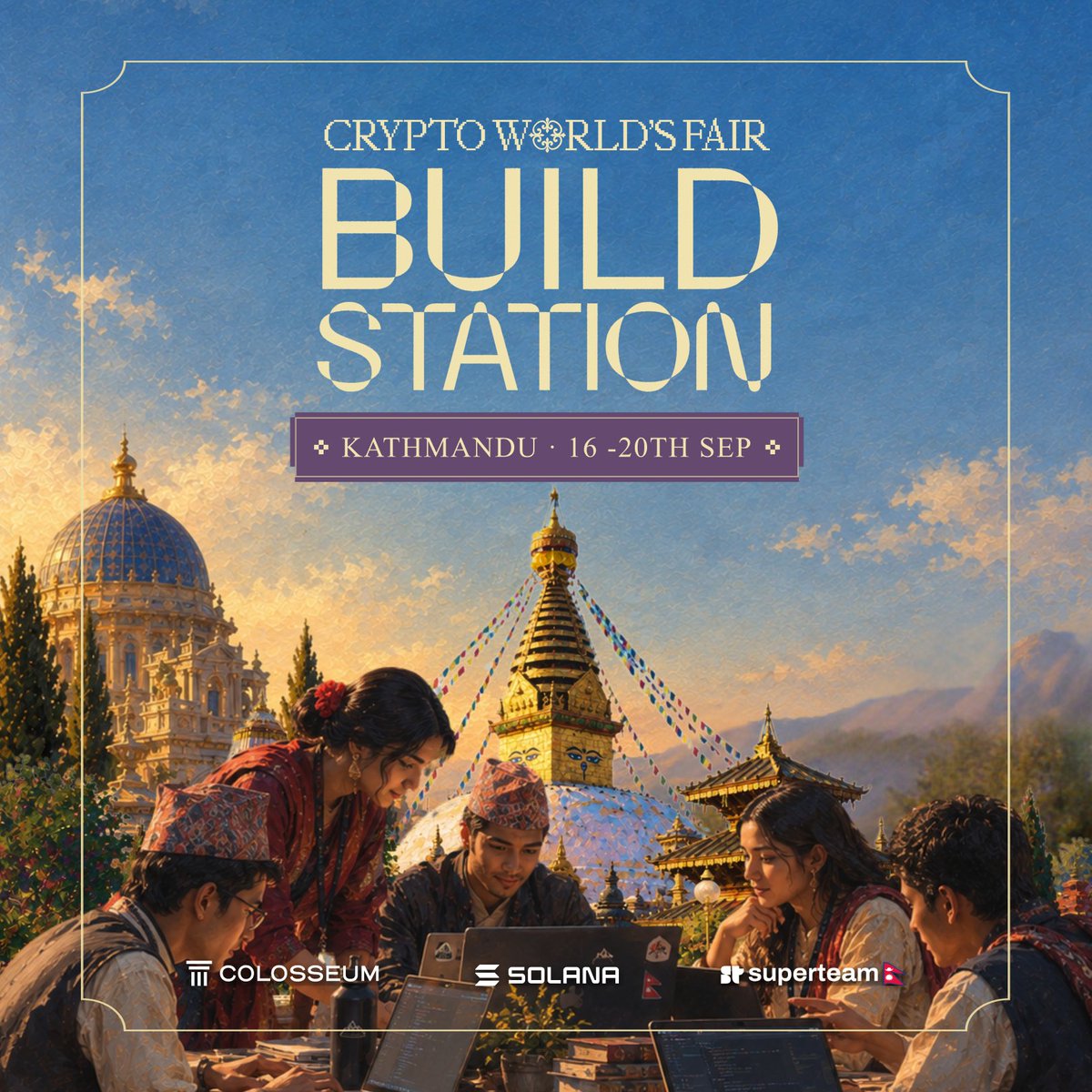 SuperteamNPL's tweet photo. Building a generational product requires you to cut the noise and lock in.
Announcing a 5-day Buildstation for anyone building for the world’s biggest online hackathon ft. Crypto World’s Fair, IRL.
Starting from Kathmandu, then across Nepal. 🇳🇵
Come find your co-founder, get feedback, and ship alongside others.