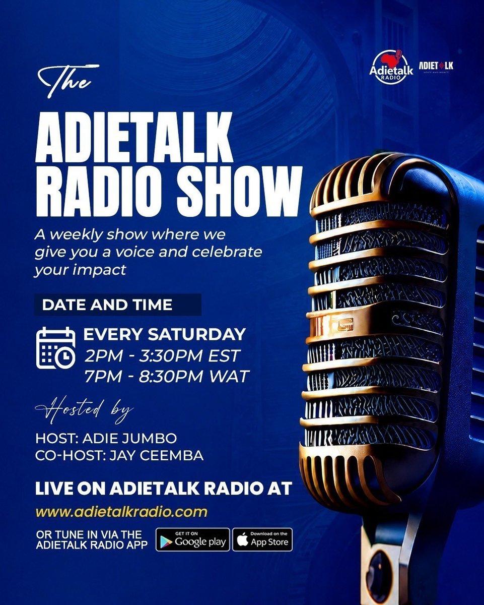 AdieTalk's tweet photo. ANOTHER SPECIAL EDITION🔥

WHO IS REALLY HOLDING AFRICA BACK: LEADERS, FOREIGN POWERS, OR THE PEOPLE?

CLAP OR SLAP
Do we stay silent or speak up?

Listen LIVE:
https://t.co/ODDzdLhRDI

Download the AdieTalk Radio App
Available free on the Apple App Store and Google Play Store. https://t.co/sherh8zcUK