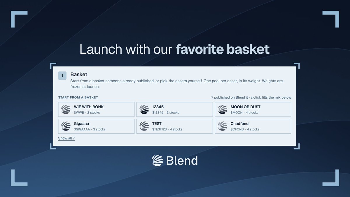 BlendLaunch's tweet photo. Someone already built the perfect mix. Now you can launch it.

Any basket can now be launched, straight from Blend it or from the launch wizard. https://t.co/f0nzxGP0qB