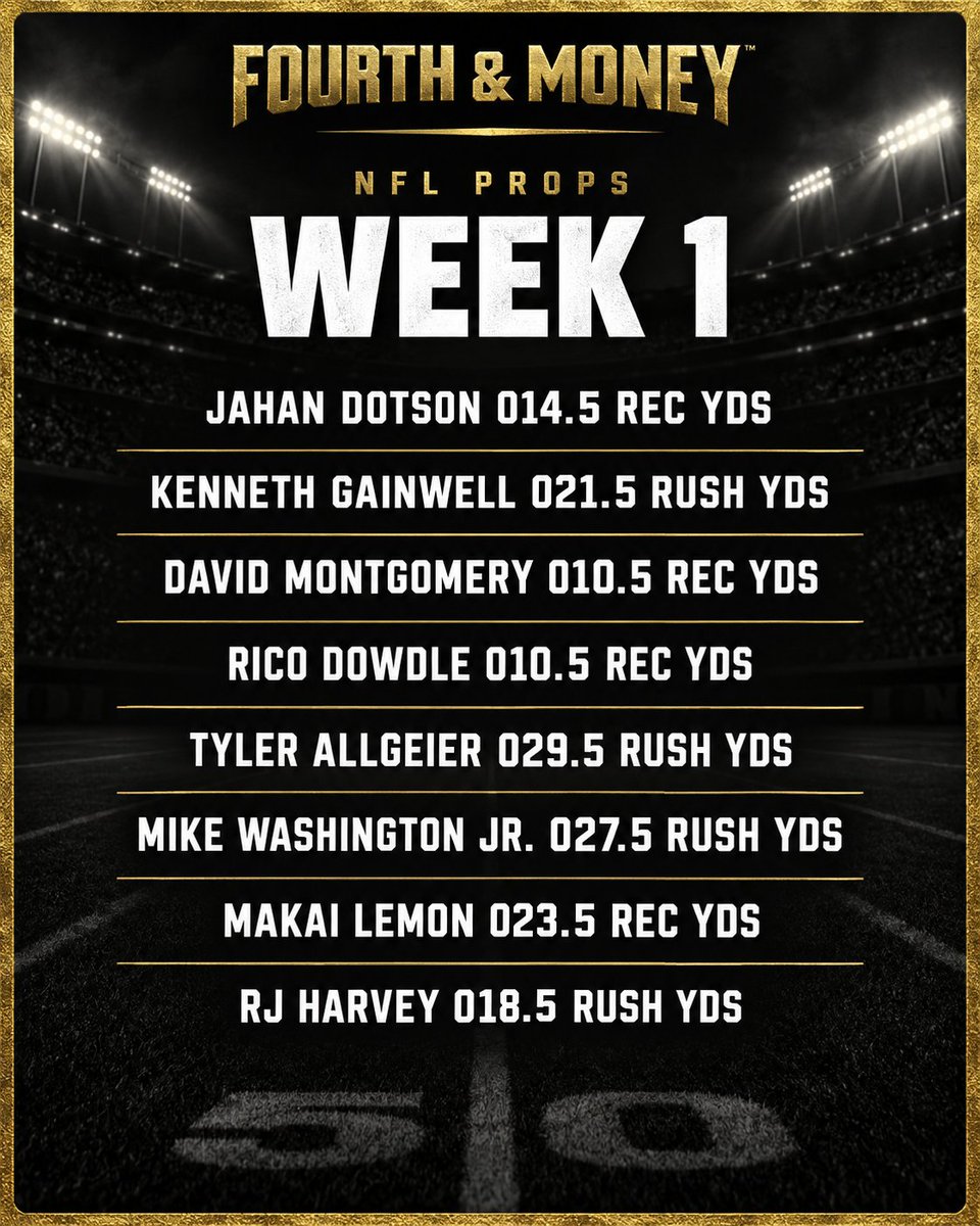 FourthAndMoney's tweet photo. The truth about NFL props: you don't make money betting the big names. Those lines are monitored too closely.

The edge is in the ugly props nobody wants to touch. That's where the books miss.

I've made 6 figures the last 2 years betting those dirty lines.

My week 1 card 🧵: https://t.co/t9R1bIulAK
