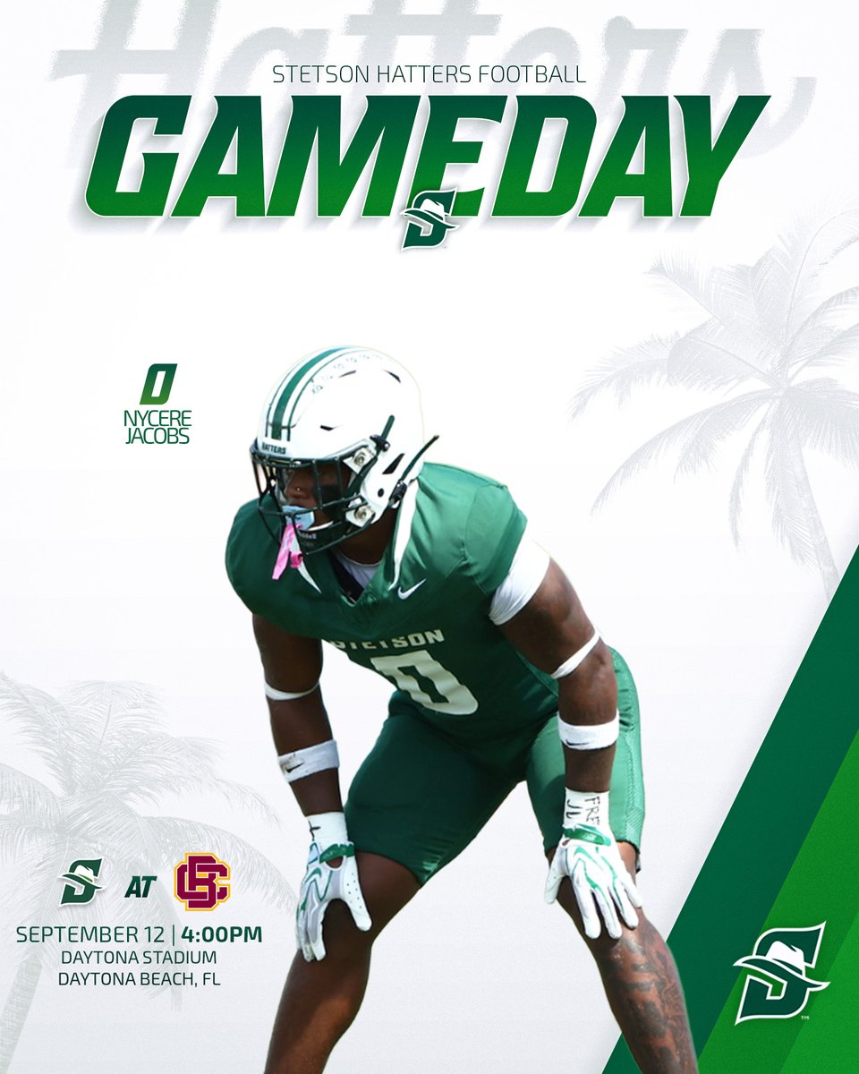 StetsonFootball's tweet photo. 𝐑𝐨𝐚𝐝 𝐫𝐞𝐚𝐝𝐲 𝐢𝐧 𝐃𝐚𝐲𝐭𝐨𝐧𝐚.

🆚 Bethune-Cookman
⏰ 4:00 P.M.
📍 Daytona Beach, Fla.
📺 https://t.co/IAO6xeS7zC
📊 https://t.co/IvgS4lM8FV
🎟️ https://t.co/nlpQ719UCk

#GoHatters | @StetsonHatters https://t.co/whA3Bu5kI0