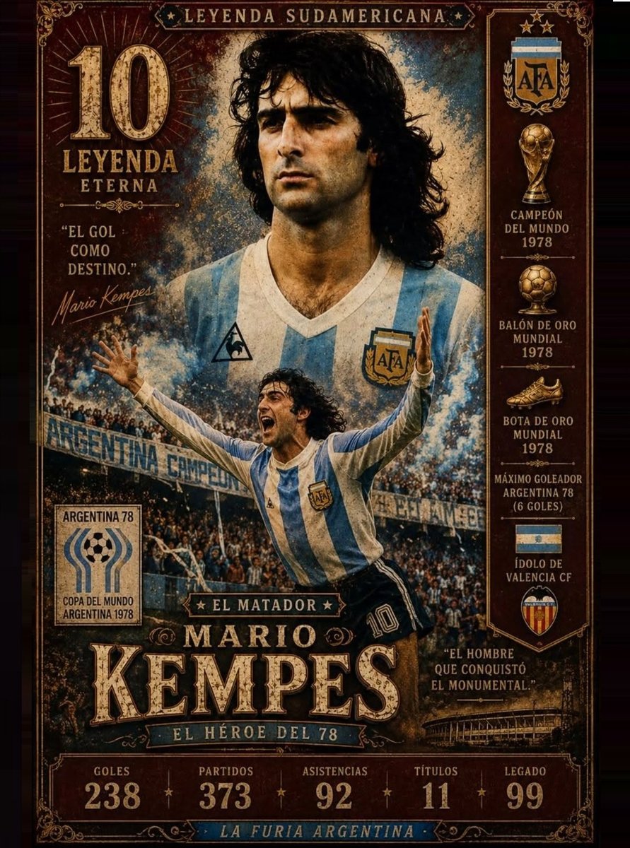 NDGDKempes's tweet photo. #BuenSabado ! #ElMatador 
🥇Campeón #FIFAWorldCup 1⃣9⃣7⃣8⃣
🏆Máximo Goleador
⭐️Mejor Jugador del Mundial
🔝Mejor Jugador de  la final [⚽️⚽️]
⭐️Balòn y Bota de Oro #WC1978 
🔝Mejor Jugador del Mundo 1978
Cuenta dedicada a Mario Alberto Kempes "El Matador"
#NoDigaGolDigaKempes https://t.co/GrHTV1ZXWj