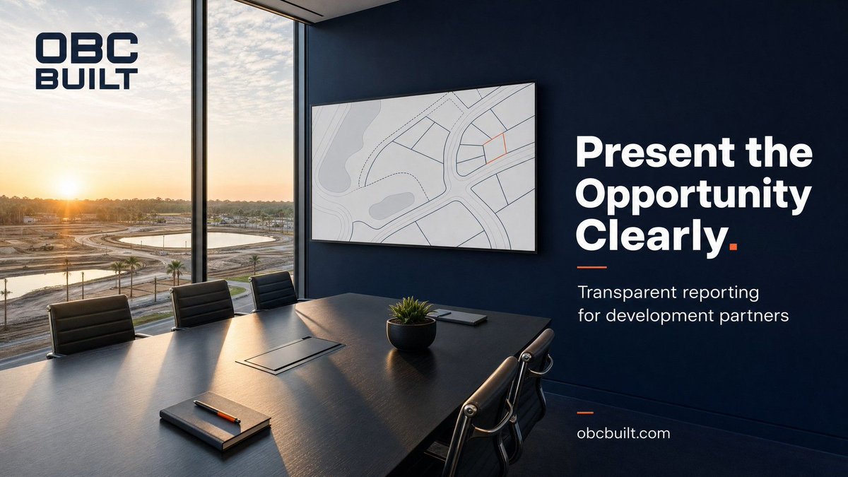 OBCBuilt's tweet photo. Present the opportunity clearly.

Professional development reporting for equity partners, lenders &amp; institutions.

https://t.co/mr3p5qGuS7
Eng. Reg. 39732 | GC Lic. CGC 1520090
#InvestorRelations https://t.co/0JKAMcbBBd