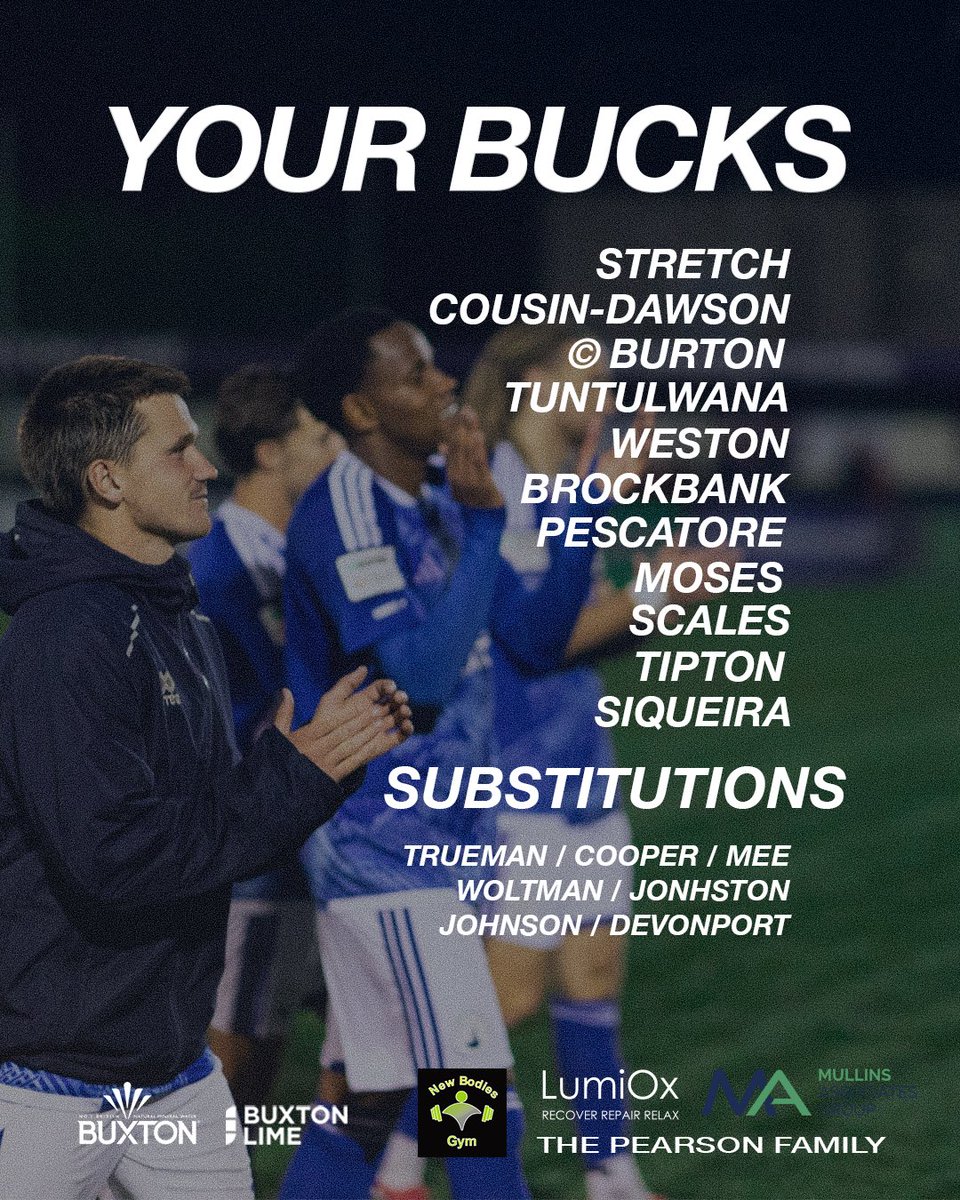 Buxton_FC's tweet photo. 📋 • 𝐓𝐞𝐚𝐦 𝐍𝐞𝐰𝐬 

Jordan Broadbent names an unchanged starting XI from the 5-0 win on Tuesday. 

Kian Johnson and Johnny Johnston come onto the bench for Logan Melville and Ben Grist.

#UpTheBucks | #TeamBuxton https://t.co/XzZuVQfTxW