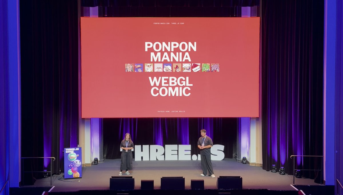 Pat_Hg's tweet photo. Three.js Conf was so much fun and truly inspiring, so many amazing talks 

Loved meeting creatives who care about craft and creative coding

Huge thanks to @makio64 for inviting @JustineSoulie and I to talk about Ponpon, and to @miskitano and @HerveStudio for this ✨ event! https://t.co/HwIlC7VZUe