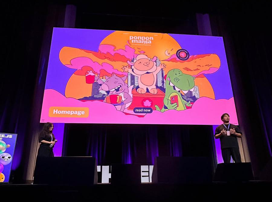 Pat_Hg's tweet photo. Three.js Conf was so much fun and truly inspiring, so many amazing talks 

Loved meeting creatives who care about craft and creative coding

Huge thanks to @makio64 for inviting @JustineSoulie and I to talk about Ponpon, and to @miskitano and @HerveStudio for this ✨ event! https://t.co/HwIlC7VZUe