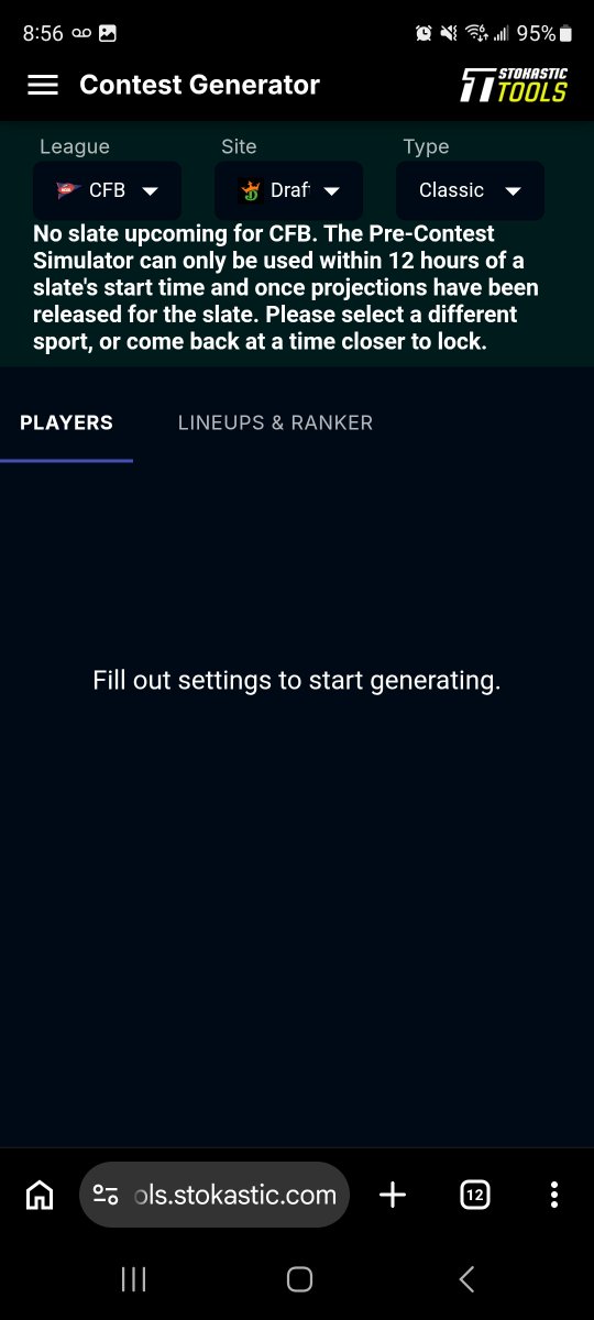 ATL236's tweet photo. There is a slate for September 12th of college football DFS you guys pre simulator is not working! You can't charge people $29.99 a week for something not working! I love Stokastic but this is flat out wrong!

@Loughy @Stokastic https://t.co/8LRxLTnIxY