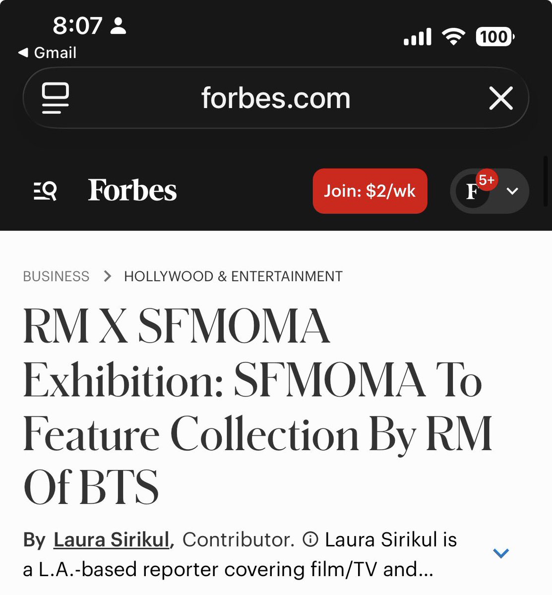 MinYoongiSwagg7's tweet photo. FORBES: “…his legion of fans to explore local museums and art shows – also known as “Namjoon-ing.” Through his influence, more Korean artists are being recognized for their artistry.” https://t.co/4VQi4I2LYm