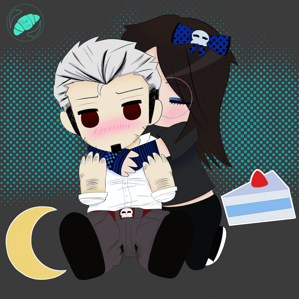 Koriscroissant's tweet photo. Thank you all for 15 followers, it means so much for me. 🩵 
I wanted to show here my own version of the classic and nostalgic drawing of the emo couple hugging but with my yumeship hehe

#megatron #transformersyumeship https://t.co/tXV1Uaj9z0