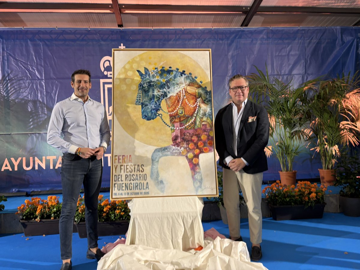 Vox_Fuengirola's tweet photo. Presentación del cartel de nuestra semana grande 2026. 

Este año será una obra del artista Juan Miguel Martín Mena la que anunciará nuestra Feria Del Rosario. 

Se ultiman los preparativos para engalanar nuestra ciudad en estos días tan especiales. https://t.co/f8G4saOCG1