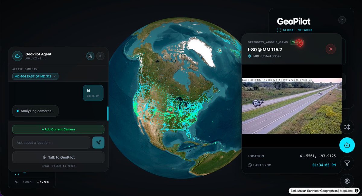 gabson0x's tweet photo. Side quest with the team @Saka_Builds @vincent_jn1  we built Gods eye aka geopilot 

Full world map , tracks live cctv footage worldwide analysis it and then reports 

We built it in 2 days https://t.co/kLkQLCIIWs
