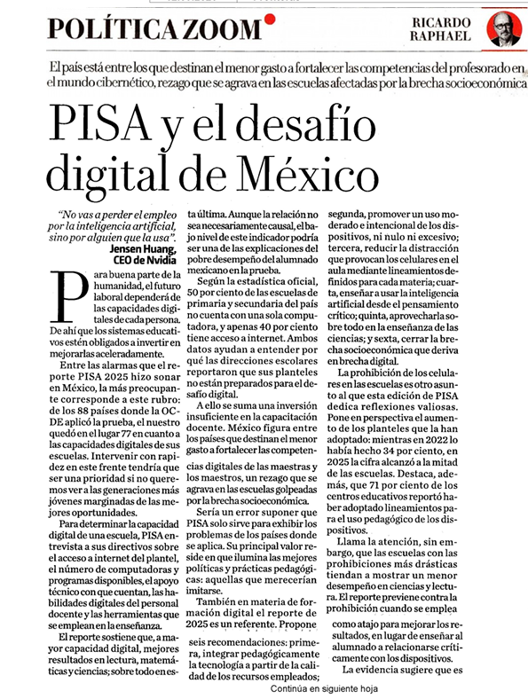 FelipeLeonLopez's tweet photo. PISA y el desafío digital en México @ricardomraphael https://t.co/00UDf4Yarw