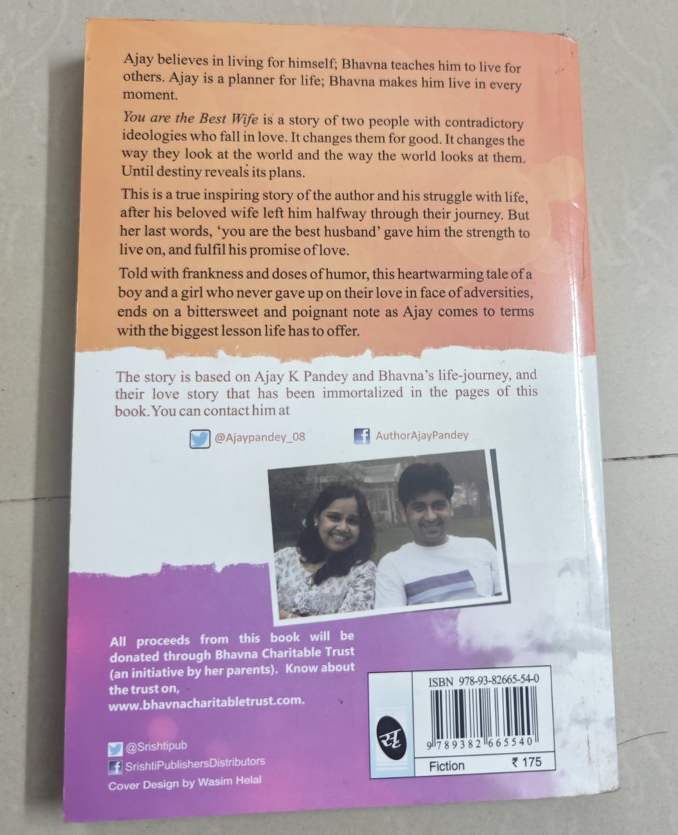 dravidcenation's tweet photo. I read this book years ago, and its story has stayed with me ever since.

A young couple fell in love in college, fought against family opposition to be together, built the life they dreamed of...

and then,just few years into their marriage,their life took an unimaginable turn.

This book is based on their real story.

What makes it even more remarkable is what the husband(author of the book) did after losing his wife.

I won't spoil it. Read it yourself.
❤️