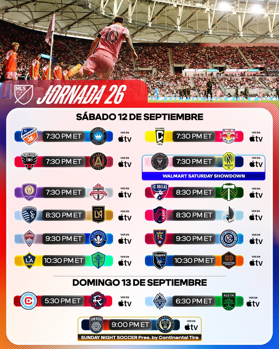 MLSes's tweet photo. ¿Listos para la Jornada 26 de MLS?

Todos los partidos, disponibles en Apple TV: https://t.co/l9ajqxlZlB https://t.co/ka8PAW0Hok