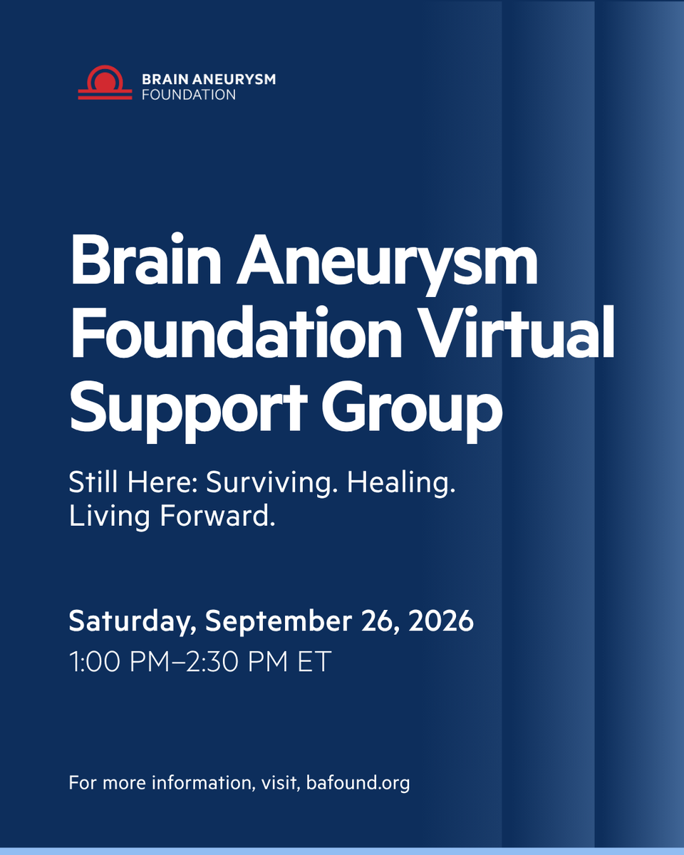 BAFOUND's tweet photo. Introducing BAF’s First All-Virtual Support Group! Join the Brain Aneurysm Foundation on September 26 from 1:00–2:30 PM ET. Connect with survivors, family members, caregivers, and others impacted by brain aneurysms.

Register today: https://t.co/ZZ6saeqdoW https://t.co/tl0a6Xsqio
