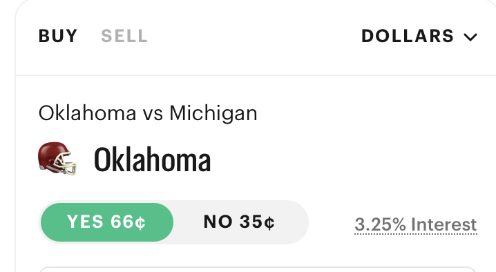 predictionvegas's tweet photo. Watching @UMichFootball against @OU_Football at Prediction today?  See you soon. @Kalshi https://t.co/Ch8eCxBYZa