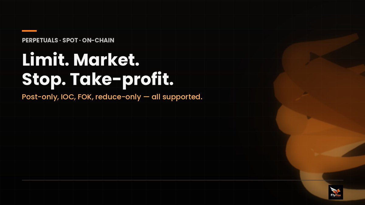 FlyFoxExchange's tweet photo. A full order-type toolkit, not a stripped-down one. Post-only when you want to add liquidity, IOC and FOK when you don't want to wait. https://t.co/6WSkmPMC9f