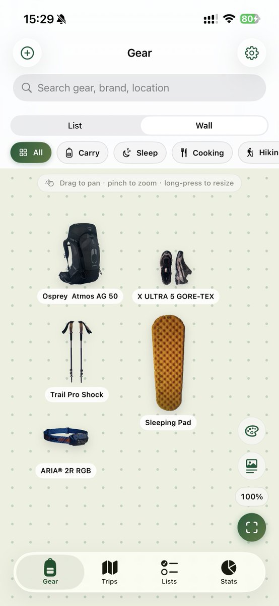 yx9288's tweet photo. I vibe a hiking gear management app that lets you easily manage your equipment and itineraries, and create your own gear wall. https://t.co/hNkVbUjFBI