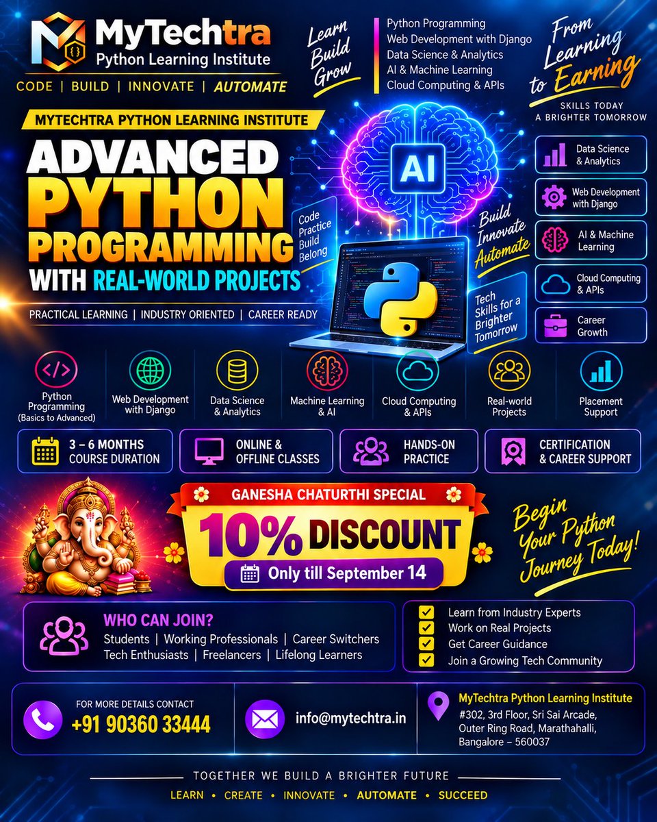 Arvethbatur's tweet photo. MASTER ADVANCED PYTHON🐍&EDGE AI ARCHITECTURE🏆
#MyTechtra #PythonSystems #PythonDeveloper #EdgeCompute #Python #Django #FastAPI #Flask #PyTorch #AI #ML #IoT #Computers #StudentsinEngineering #PlacemenAssistance #BengaluruShelves #Ganeshchaturthi #CareersinTech #TechFuture🚀 🎯 https://t.co/ZABQXolZV8