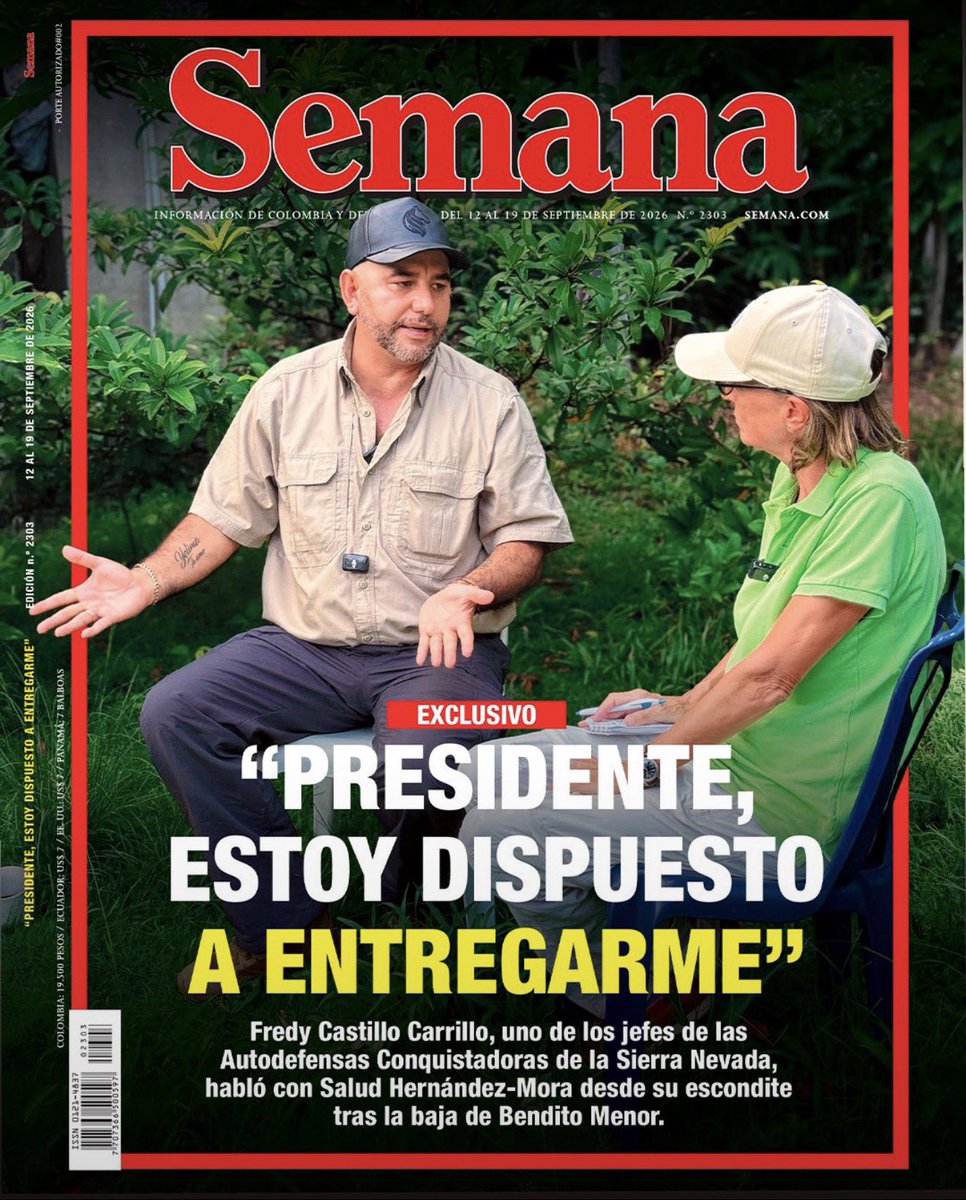 StevenLievano's tweet photo. 1. Revista Semana publicó primero que los demás medios que a Bendito Menor lo había asesinado su misma gente. 

2. Horas después sale el presidente a seguir que fue la Fuerza Pública. 

3. Días después Salud Hernández de Revista Semana entrevista a uno de los cabecillas de las Autodefensas Sierra Nevada y dice que está dispuesto a entregarse. 

¿Ustedes en realidad creen que fue la Fuerza Pública quien dio de baja a Bendito Menor? 

Hoy viendo a Salud Hernández entrevistar a ese sujeto, queda claro que él, es una de las fuentes de la Revista.