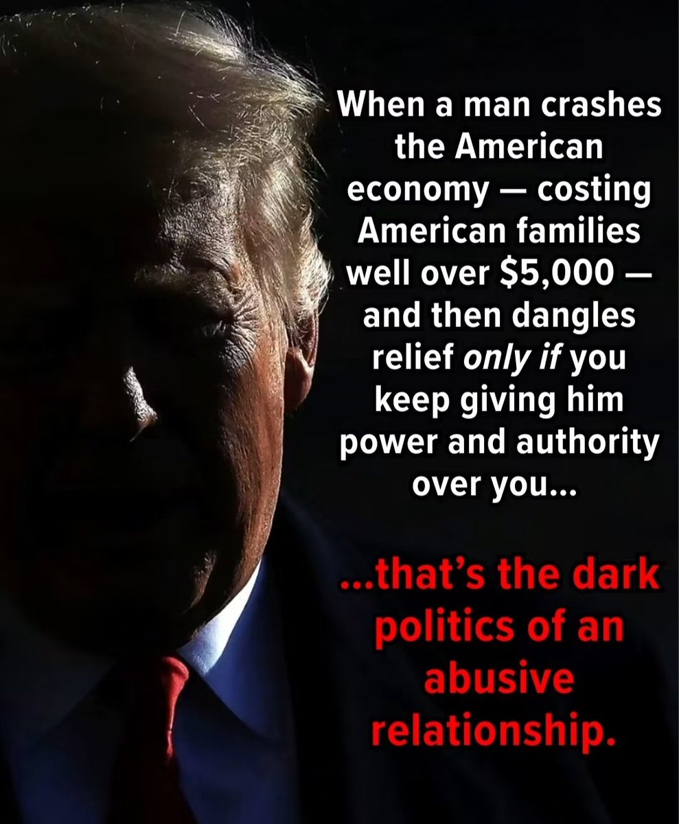 Kabu_Coin's tweet photo. Anyone who’s been in an abusive relationship before can recognize these tactics. The “if onlys” — the broken promises for relief from pain. 

If Trump could truly offer relief to American families suffering the financial burden of his failed policies, he would’ve done so already.

But that also would mean admitting he was wrong about something. 

At his party’s Dallas convention, Trump promised every adult American citizen a $5,000 “dividend” if Republicans retain both the House and Senate in November. 

He delivered the condition plainly: “If the Republicans win, you win with us and you get $5,000.” 

Distributing $5,000 to roughly 245 million adults would cost more than $1.2 trillion. Congress would have to authorize the payments. His earlier proposals for tariff and DOGE dividends never produced checks. 

The promise arrives while households continue struggling with prices for groceries, housing, energy and healthcare. Including hundreds of dollars more in added gasoline costs since the Iran war began.

A president with $1.2 trillion to hand out could lower a gas bill tomorrow. 

This one is holding the money over your head and naming the terms: love him back first, then maybe. 

The pain is the point, and the check is the leverage. 

He's not offering relief. 
He's offering conditions.
He’s offering them to the same people he’s hurting, in exchange for their loyalty.

That’s abuse, if we ever saw it.