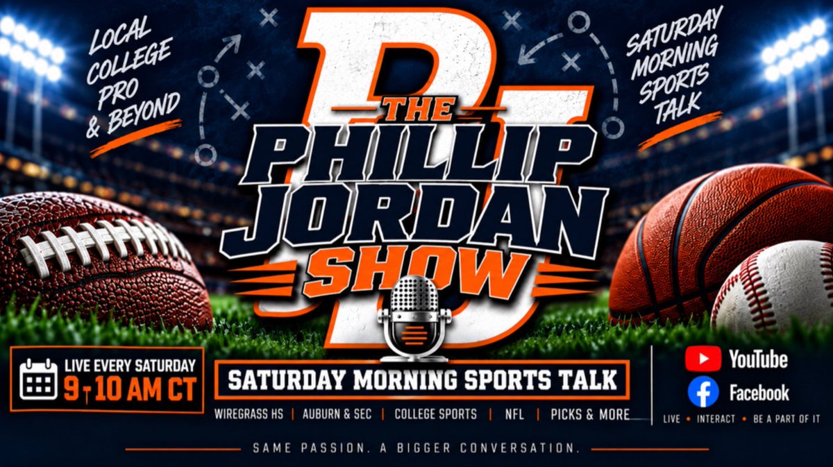 PJordanSports's tweet photo. Tune in to YouTube at 9 a.m. CT for the first Saturday morning edition of The Phillip Jordan Show! 

- HS football week 3 recap 
- Kentucky/Alabama preview with @JoeGaither6 of @BamaCentral 
- Week 2 CFB picks &amp; NFL week 1 with @HeismanEisenman 

Link: https://t.co/VQQdaD4QH9 https://t.co/CxlbT3QTtb