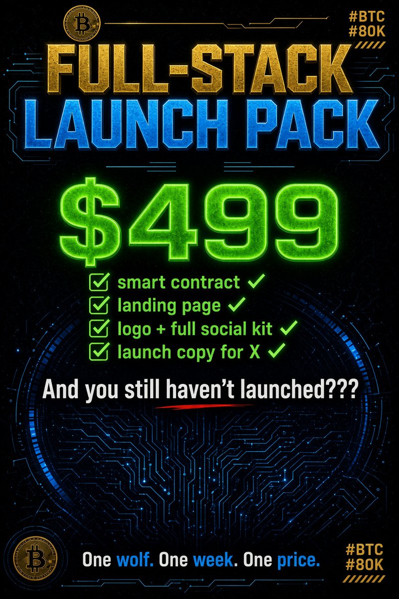 WOLVup's tweet photo. I build. You launch.

Websites · Logos · Tokens · dApps · AI Tools

6 live products on GitHub. Zero templates — hand-built, single file, runs free.

Fixed price. Crypto only.

DMs open.

#Web3 #BuildInPublic #Crypto #NoCode #LaunchPad https://t.co/9Vwd5HJ82Q