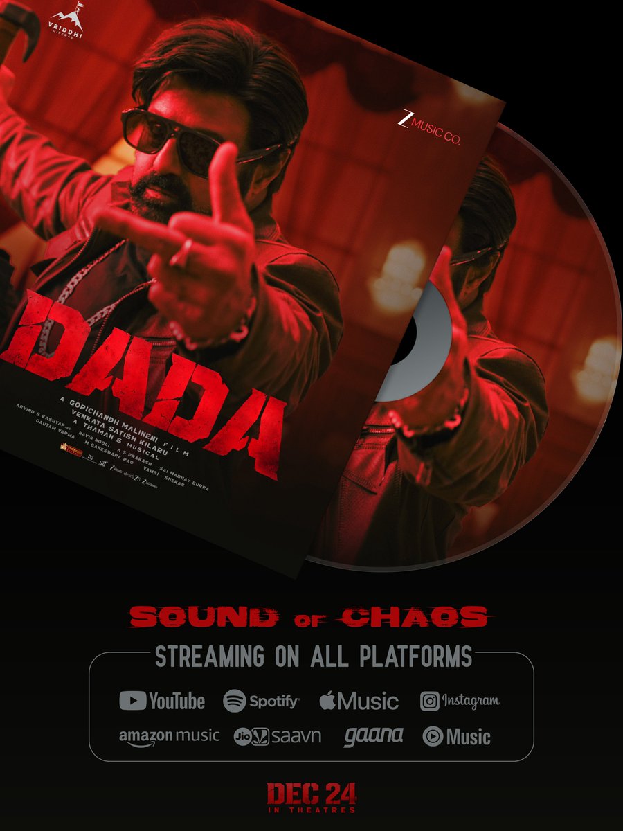 NBKisDADA's tweet photo. The sound of an attitude 😎
The rhythm of a MENACE 🔥

#DADA - Sound of Chaos streaming on all platforms 🌋

▶️ https://t.co/NhxkdcB4z1

#DadaOnDec24th 🌋 
GOD OF MASSES #NandamuriBalaKrishna @heromanoj1 @MsKajalAggarwal @megopichand @musicthaman @Venkataskilaru #ArvindKashyap @NavinNooli #AsPrakash #SaiMadhavBurra @vriddhicinemas @NBKisDADA @zeestudiossouth