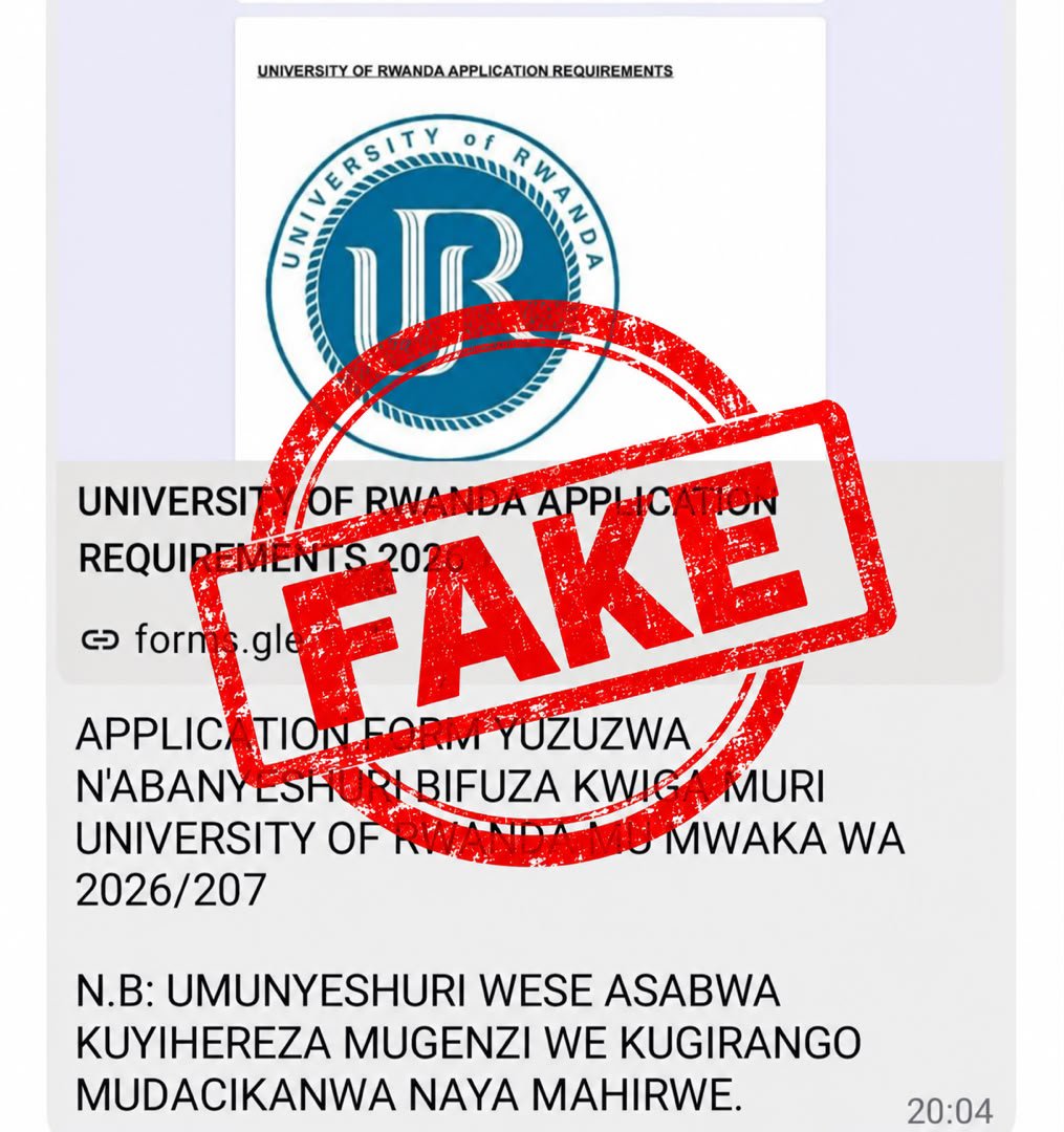 Uni_Rwanda's tweet photo. 🚨 ADMISSION APPLICATION ALERT

Our admission application portal is not yet open. We do not accept applications through any forms or other channels. All applications must be submitted through the official online portal once it opens.

⚠️ Please disregard any messages claiming otherwise.

When the portal opens, apply through the official portal yourself or visit your nearest UR campus for assistance.

Stay alert and follow only official UR communication.