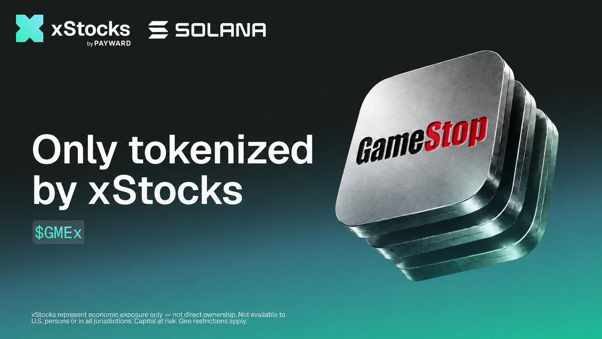 xStocksFi's tweet photo. The ticker that launched a thousand memes, tokenized.

GameStop $GMEx is live on @Solana.

Trading 24/7 across DEXs. https://t.co/QJx47Bk5QE