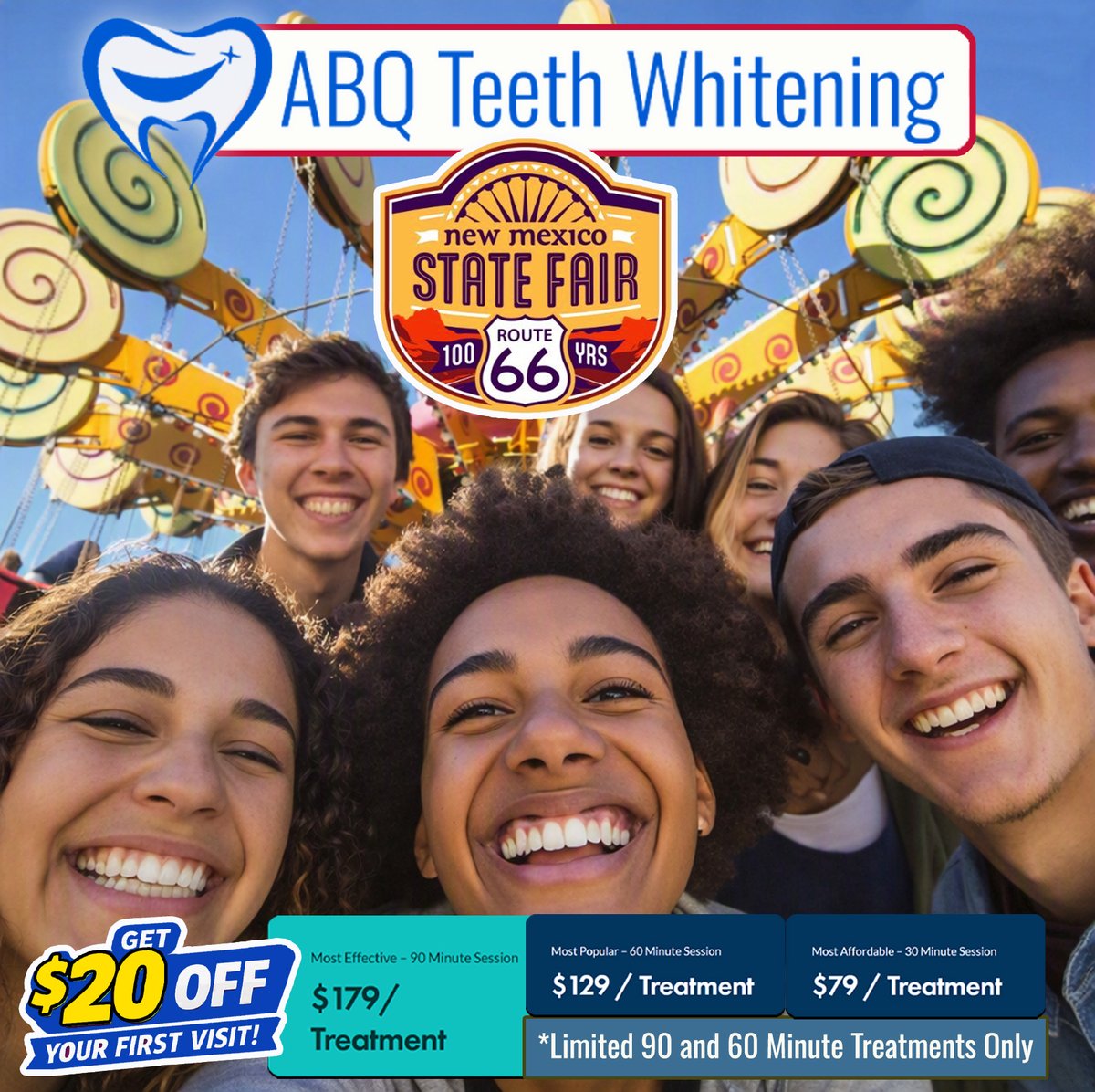 AbqTeethWhite's tweet photo. Heading to state fair this year? Between the rides, deep-fried foods, and endless photos, you'll want your smile looking its best. A professional teeth whitening treatment will do wonders! 

#statefair #newmexico #stains #teethwhitening #albuquerque https://t.co/0yFxiDX7gQ