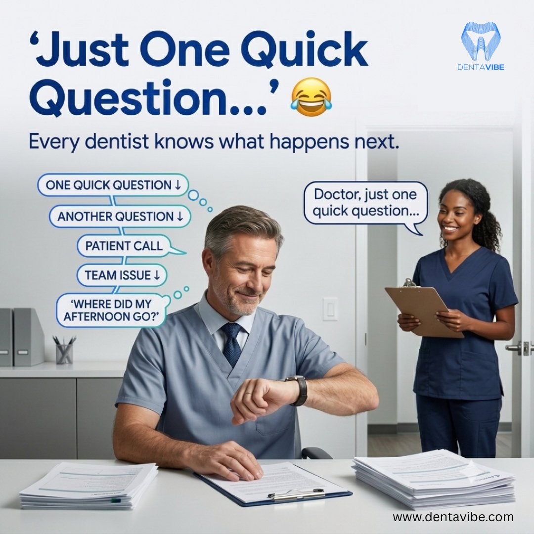 dentavibe's tweet photo. 😂🦷 “Just one quick question…” — every dentist knows what comes next!

Dentist life: busy, unpredictable, and always entertaining. 💙 https://t.co/r3PY2QrlL7
