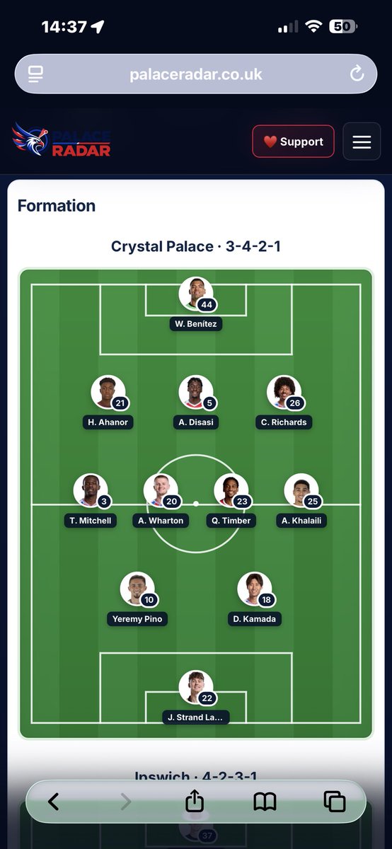 PalaceRadar's tweet photo. Line up for today #cpfc #itfc  #premierleague https://t.co/2sCes89gug