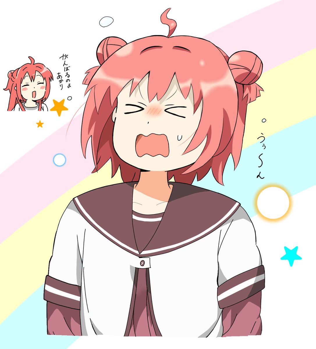 Inukoroll's tweet photo. ゆるゆり18巻裏表紙のあかりちゃんとカードカレンダーJun.06のあかねさん模写 https://t.co/vqEdfQVQFP