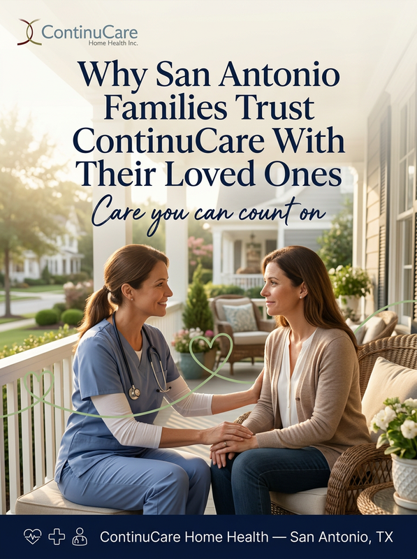 ContinuCareSA's tweet photo. Choosing a home health agency is one of the most personal decisions a San Antonio family can make. See what sets ContinuCare's licensed, compassionate clinical team apart. Schedule a meet-and-greet with our care team today. #TrustedHomeCare #HomeHealthAgency #SanAntonioFamilies https://t.co/jQiEatyFYo