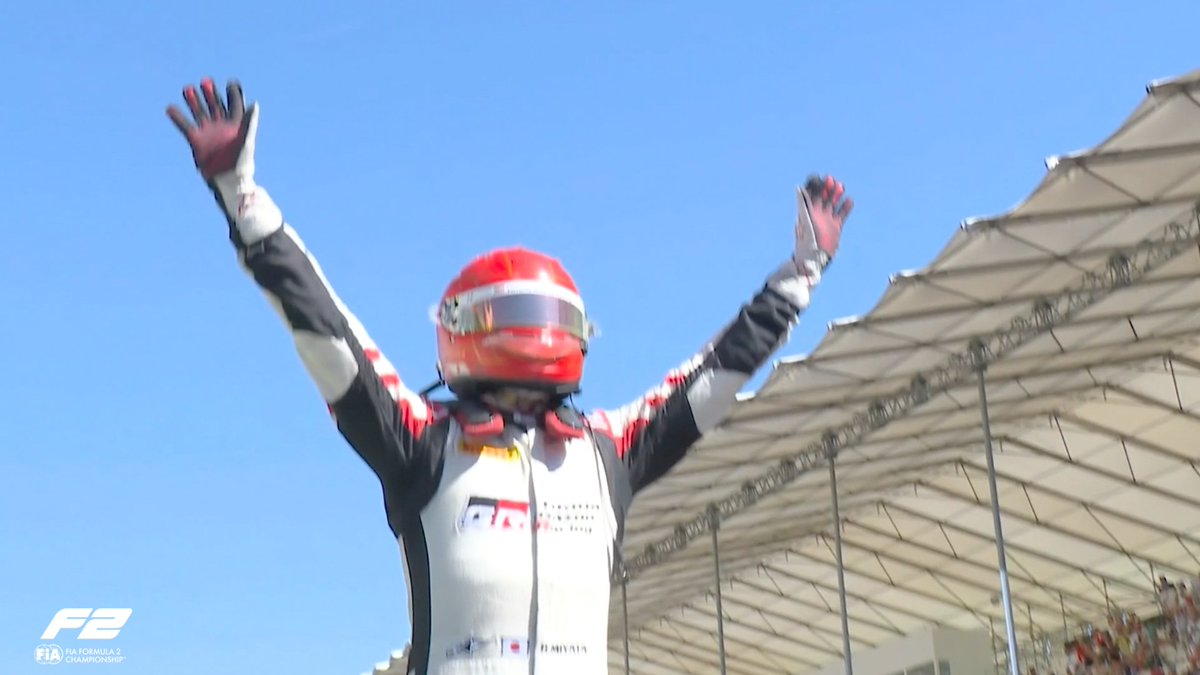 Formula2's tweet photo. Climbing out as an #F2 race winner for the first time 🥳

What a moment for @M_Ritmo 🙌

#SpanishGP https://t.co/LrXsxwtooT