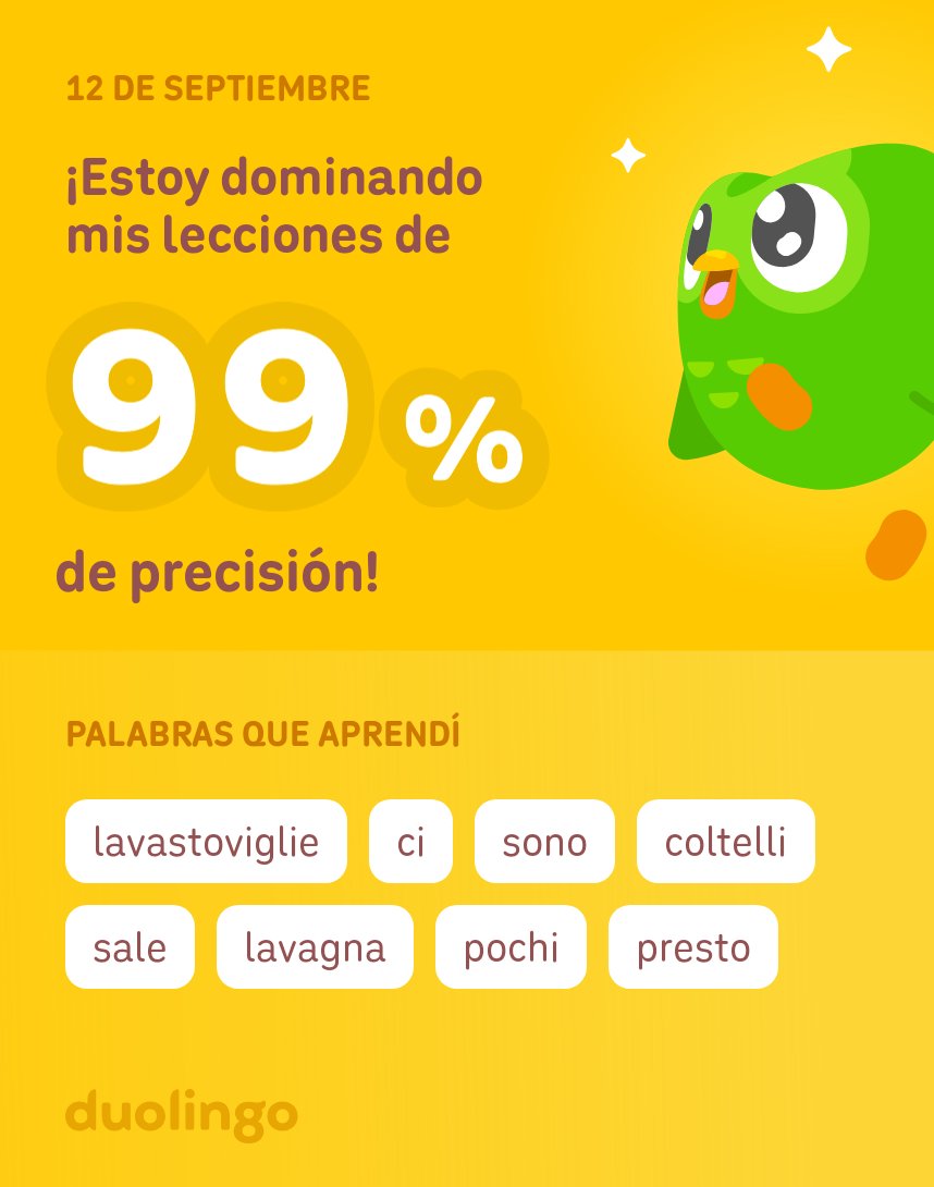 Tigrillo124's tweet photo. ¡Estoy aprendiendo italiano en Duolingo! Es gratis, divertido y efectivo. https://t.co/YLnus3RloA